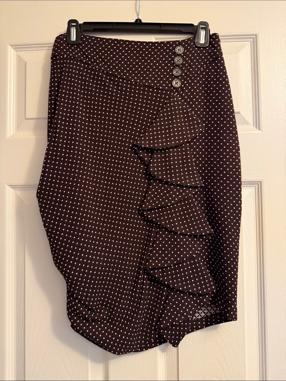 Eva Franco Brown Polka Dot Ruffle Pencil Skirt